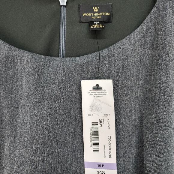NWT Worthington Dress 10P Petite Gray Sleeveless Knee-Length Faux Wrap Career Ch - Picture 16 of 16